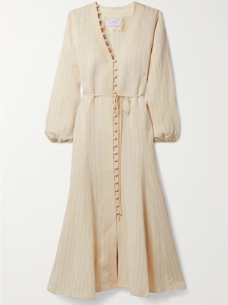 La Ligne Cream Ribbed Button-Front Dress Size S